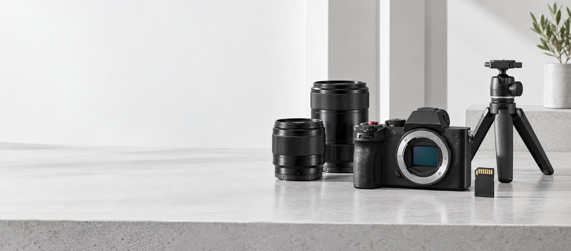 Matériel photographique présenté en studio